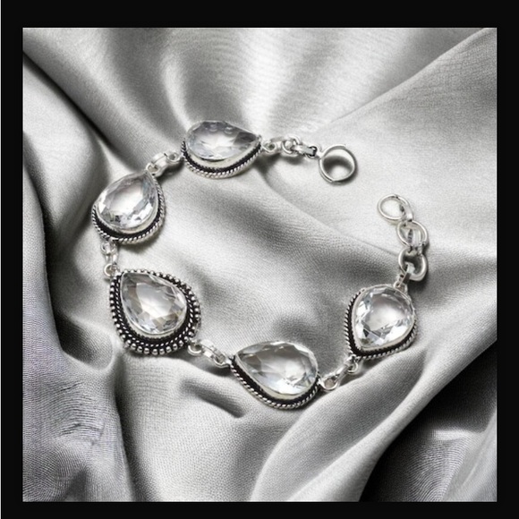 White Topaz Gemstone Handcrafted In India Toggle Bracelet Size 7-8” New W Tags - Picture 3 of 12